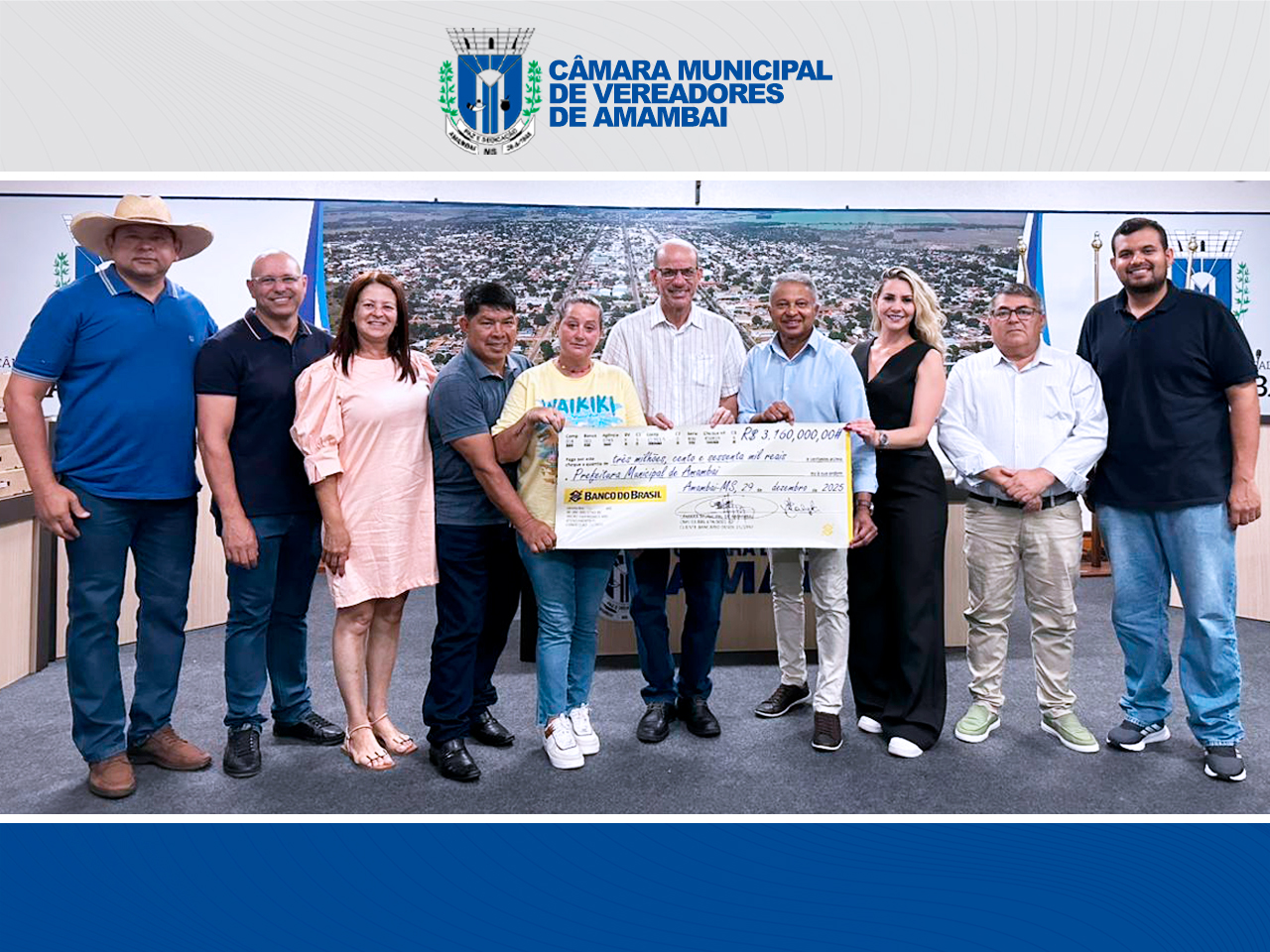 Câmara de Amambai devolve  R$ 3.160.000,00 à Prefeitura Municipal