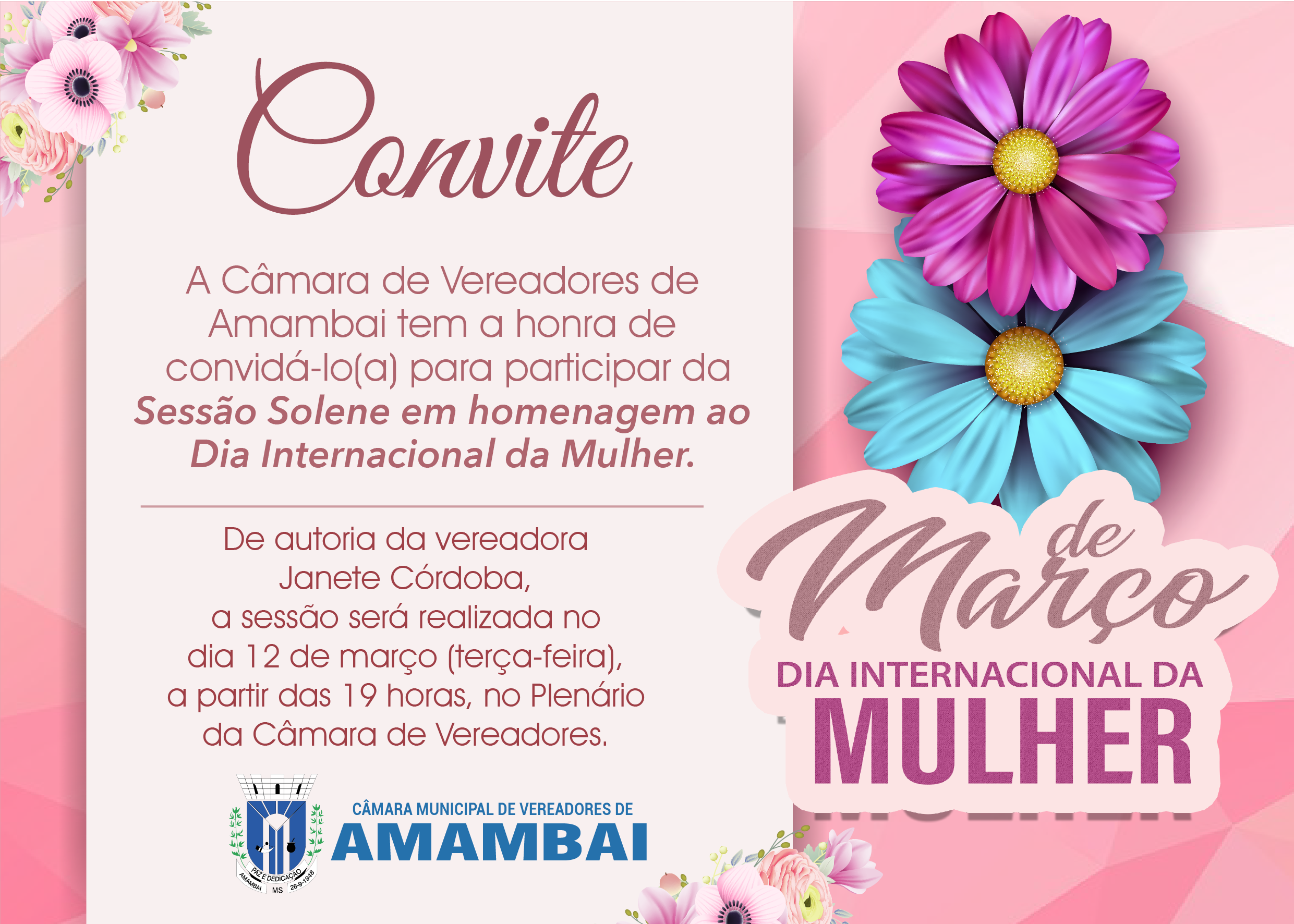 Sessão solene em homenagem a mulher será na próxima terça, dia 12